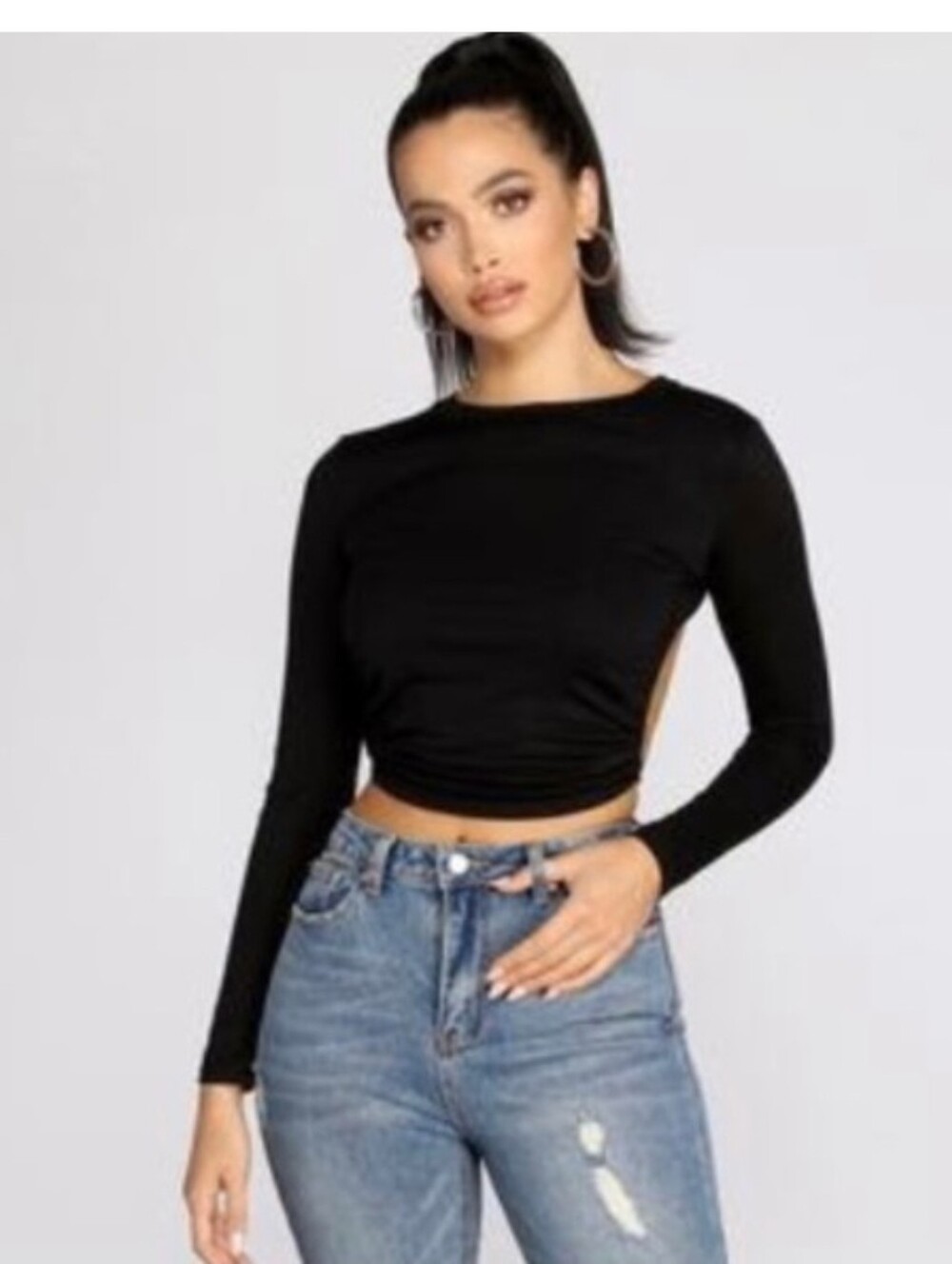 Emory Park Black Long-Sleeve Cinch Front Top